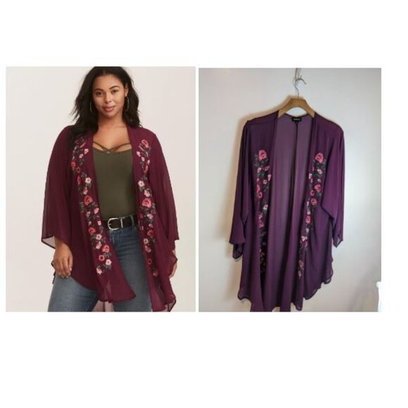 torrid Sweaters - Torrid Chiffon Shirttail Kimono, Sz 3/4 (22-26)